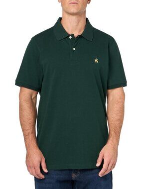 Mens Dark Green Cotton Pique Stretch Logo Polo Shirt Short Sleeve Casual Fit Use